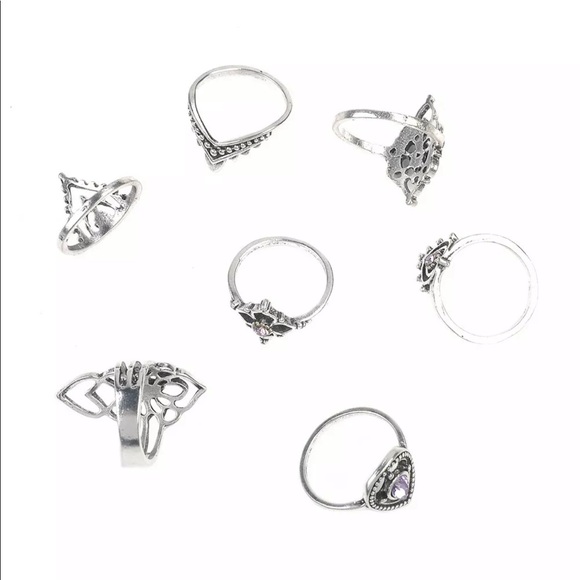 7Pc Vintage Boho Amethyst Rings - Picture 3 of 8